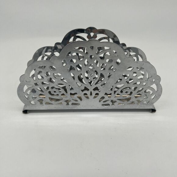 Vintage Irvin Ware USA Retro Silver Chrome Filigree Napkin / Letter Mail Holder - Picture 2 of 5